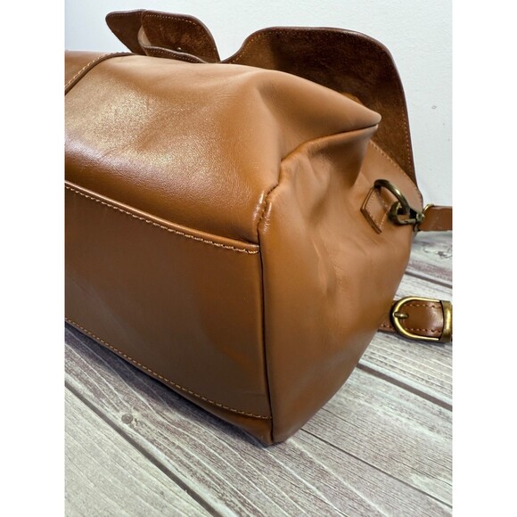 Valentina Fiore Large Tan/Brown Italian 100% Leather Saddle Handbag Purse - Picture 15 of 16